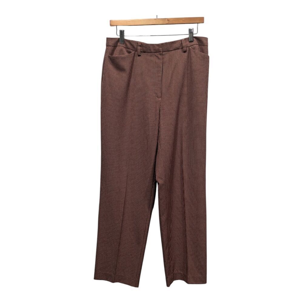 Vintage Liz Claiborne Red Tan Houndstooth Plaid Straight Leg Trouser Pants, 12